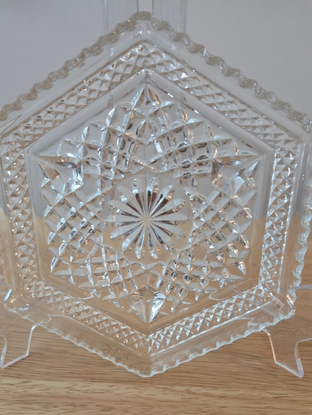 Vintage Anchor Hocking Wexford Dish 1963 Footed Pressed Diamond Criss Cross Euc
